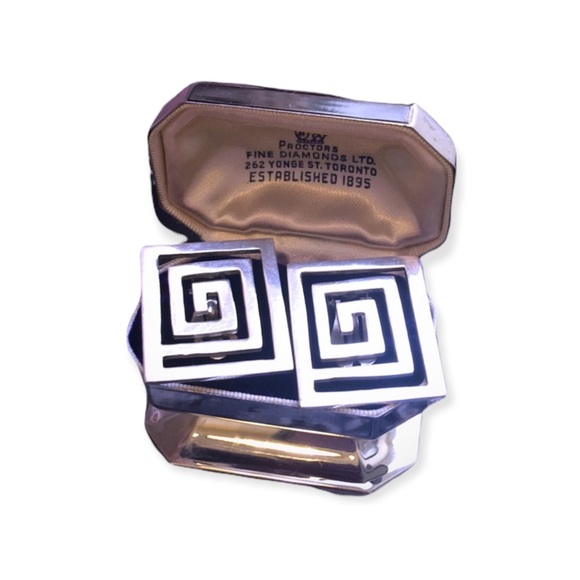 Vintage sterling 925 Modernist SQ clip on earrings Mexico signed - Picture 2 of 6